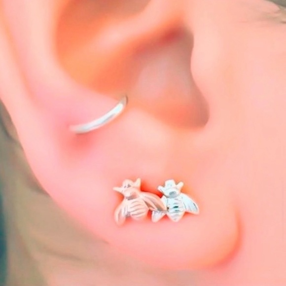 Tiny Honeybee Stud Earrings in 925 Sterling Silver, Gold, or Rose Gold Filled - Picture 10 of 15